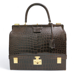 Malette HERMES crocodile marron