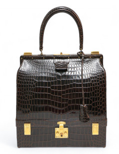 Rare Sac Mallette HERMES crocodile maron 