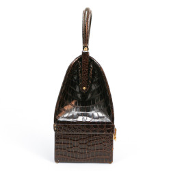 Sac Malette HERMES crocodile maron 