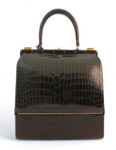 Rare Sac Mallette HERMES crocodile maron 