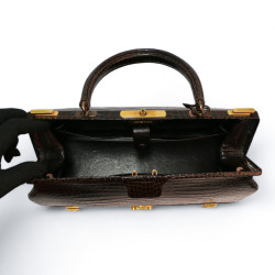 Sac Malette HERMES crocodile maron 