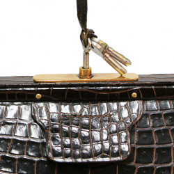 Sac Malette HERMES crocodile maron 