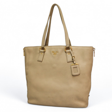 Cabas PRADA cuir grainé beige