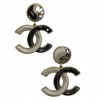 CHANEL black and white ying-yang pendant pierced earrings