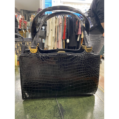 Sac Vintage crocodile noir