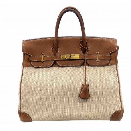 Birkin HERMES 35 Toile et cuir barénia