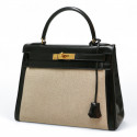 Sac HERMES Kelly 28 toile et cuir vintage