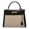 Sac HERMES Kelly 28 toile et cuir vintage