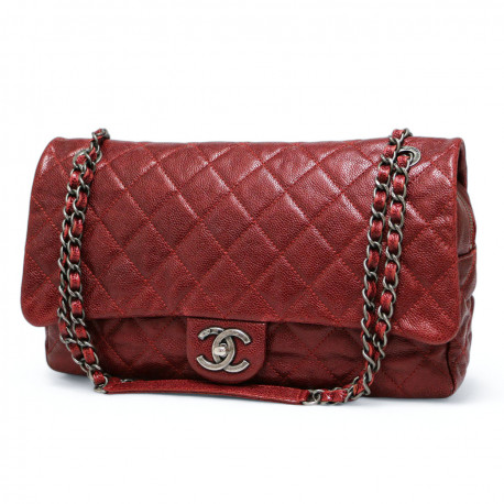 Sac CHANEL cuir grainé souple bordeaux