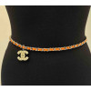 Ceinture sautoir CHANEL chaine entrelacé cuir orange