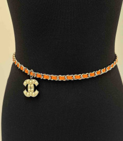 Ceinture CHANEL chaine entrelacé cuir orange