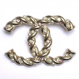 Broche perles CHANEL strass rose