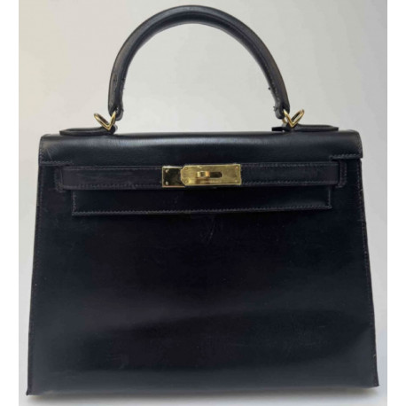 Sac Kelly 28 sellier HERMES cuir box noir