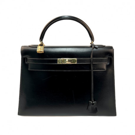 Kelly  32 HERMES  Sellier cuir  Box noir