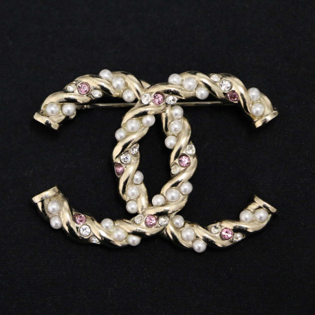 Broche perles CHANEL strass rose