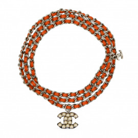 Ceinture CHANEL chaine entrelacé cuir orange