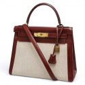 Kelly 28 toile et cuir HERMES rouge H