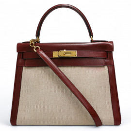 Kelly 28 toile et cuir HERMES rouge h