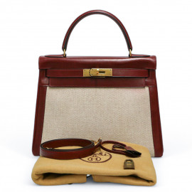 Kelly 28 toile et cuir HERMES rouge h