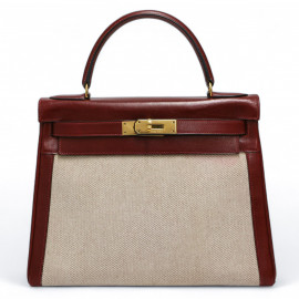 Kelly 28 toile et cuir HERMES rouge h