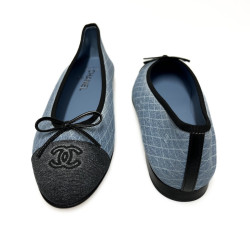 Ballerines CHANEL T 41 denim bleu marine gris foncé