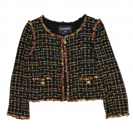 Veste courte tweed noir et ambre CHANEL t36