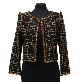 Veste courte tweed noir et ambre CHANEL t36