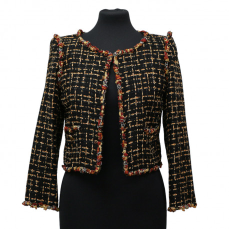 Veste courte tweed noir et ambre CHANEL