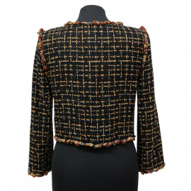 Veste courte tweed noir et ambre CHANEL t36