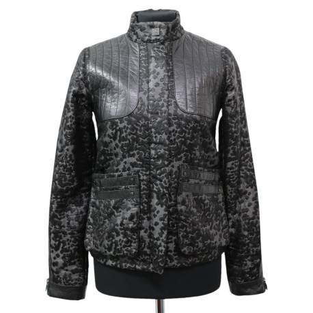 Veste T 34 CHANEL textile et cuir noir