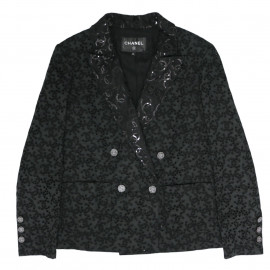 Blazer CHANEL T38 croisé coton noir