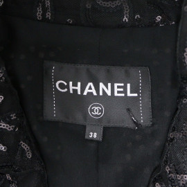 Blazer CHANEL dentelle T38 croisé coton noir