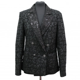 Blazer CHANEL dentelle T38 croisé coton noir