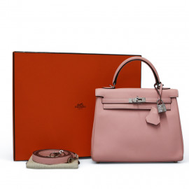 Sac HERMES Kelly 25 rose Sakura cuir swift