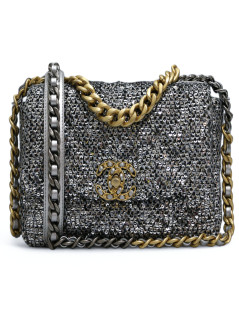 Sac 19 CHANEL laine grise  sequins