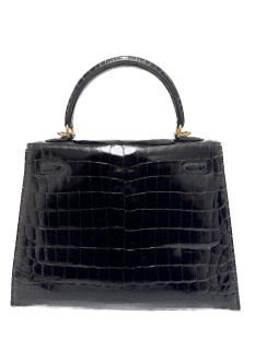 Kelly 25 HERMES crocodile niloticus noir brillant