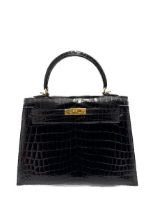 Kelly 25 HERMES crocodile niloticus noir brillant