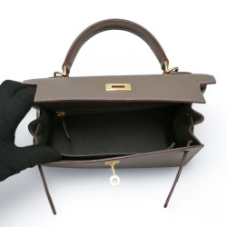 Kelly 25 étoupe HERMES cuir Epsom