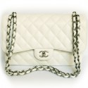 Jumbo CHANEL white caviar leather bag