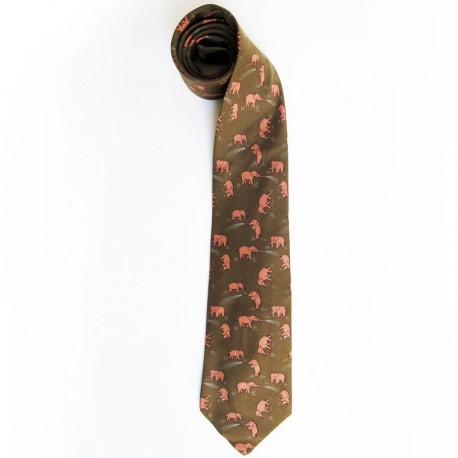 Elephants reasons Brown silk HERMES tie