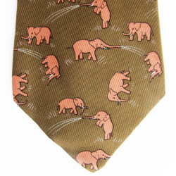 Elephants reasons Brown silk HERMES tie