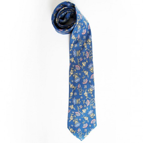 HERMES silk tie blue floral