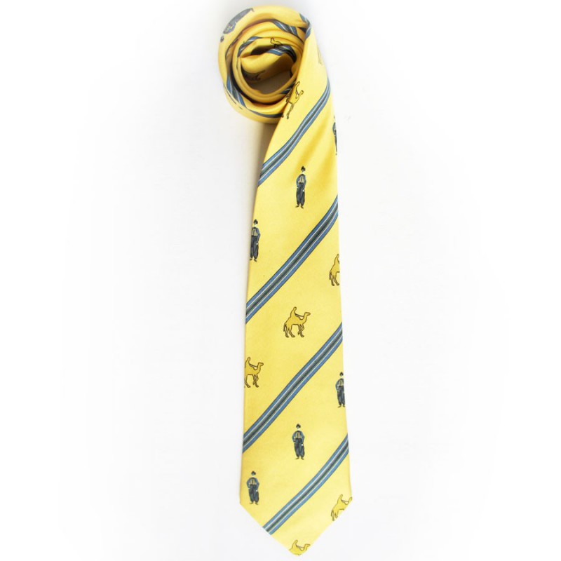 Yellow HERMES tie with camels printed - VALOIS VINTAGE PARIS