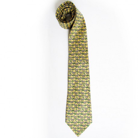 HERMES tie silk yellow grounds zebras