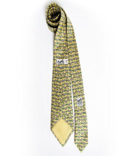 HERMES tie silk yellow grounds zebras