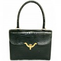 Sac cordelière HERMES vintage en croco noir