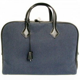 HERMES semi leather and canvas bag