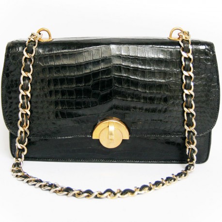 Sac HERMES vintage en crocodile porosus noir