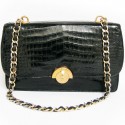 Sac HERMES vintage en crocodile porosus noir