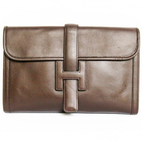 Pochette Jige HERMES en cuir marron chocolat